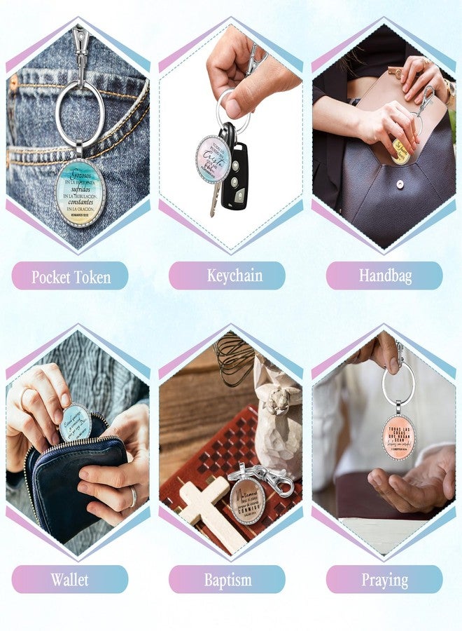 FineCheer 30 Pcs Christian Gift for Woman Spanish Bible Verse Keychain Scripture Quote Inspirational Gifts for Man(Sliver) - Image 5